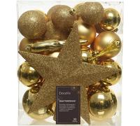 Boules de Noël en plastique avec étoile de Noël Set de 33 - or clair