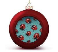 Boules de Noël en plastique incassable à suspendre - Coccinelles rouges sur fond bleu - Avec cordons - Décoration d'intérieur (6 cm, rouge)
