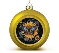 Boules de Noël en plastique incassable à suspendre en forme d'ailes de papillon avec cordons pour fête et décoration d'intérieur (6 cm, doré)