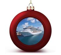 Boules de Noël en plastique incassable à suspendre en forme de navires de croisière avec cordons pour fête et décoration d'intérieur (6 cm, rouge)