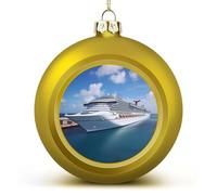 Boules de Noël en plastique incassable à suspendre en forme de navires de croisière avec cordons pour fête et décoration d'intérieur (6 cm, doré)