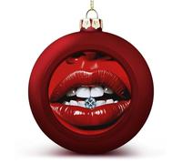 Boules de Noël en plastique incassable à suspendre - Motif lèvres rouges avec diamants - Décoration d'intérieur (6 cm, rouge)