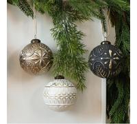 Boules de Noël en plastique incassable pour sapin de Noël avec design vintage rustique pour arbres, guirlandes, couronnes et tables (noir et noir)