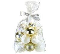 Boules de Noël en sachet, assortiment, blanc/doré, 14 pièces