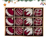 Boules de Noël en Velours, 12 pièces Boule de Sapin de Noël floquée Bordeaux avec Diamants, Ornements décoratifs de Noëls incassables à Suspendre pour fête de Vacances