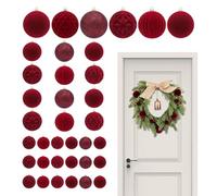 Boules de Noël en velours, 36 pièces, décorations élégantes pour Noël, décoration florale, rouge, vert, pour hiver, maison, fête, salon, couronne de fenêtre