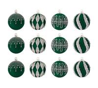 Boules de Noël en Velours | Ornements pour Sapin De Noël en Boules Flockées - Lot de 12 Pièces,Décorations Festives pour Chambre Bureau Manteau Fenêtre Mur Porte Intérieur Guirlande Patio Vacances