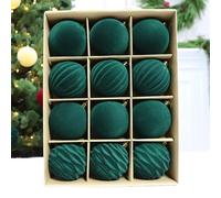 Boules de noël en velours vert, 12 pièces, assortiment d'ornements d'arbre de noël floqués, décor de vacances d'arbre de noël Vert