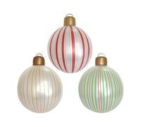 Boules De Noël Gonflables - Grandes Boules De Noël en PVC 40 Cm, Lot De 3 Rayées | Décorations De Vacances Extérieures Et Intérieures pour Cour, Jardin, Pelouse, Patio, Porche, Maison, Célébrati