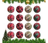 Boules de Noël incassables - 16 pièces boules de Noël en tissu à carreaux suspendus incassables | Décorations de Noël pour vitrines de magasins, salon, chambre, appartement