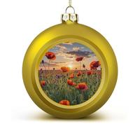 Boules de Noël incassables à suspendre avec ficelle - Champ de fleurs rouges au coucher du soleil - Boules de Noël décoratives pour sapin de Noël, maison, mariage, vacances
