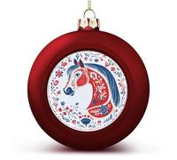 Boules de Noël incassables à suspendre en forme de cheval dans l'art folklorique traditionnel pour décoration de sapin de Noël, boules de Noël rouges pour les vacances, les fêtes de mariage