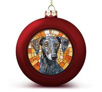 Boules de Noël incassables à suspendre en forme de chien en vitrail pour décoration de sapin de Noël - Boules de Noël pour les vacances, les fêtes de mariage - Rouge