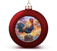 Boules de Noël incassables à suspendre en forme de coq majestueux pour décoration de sapin de Noël, boules de Noël rouges pour fêtes de mariage