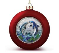 Boules de Noël incassables à suspendre en forme de dauphins jouant dans les vagues, boules de Noël rouges à suspendre pour décoration de sapin de Noël, fêtes, mariage