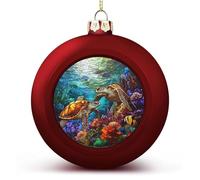 Boules de Noël incassables à suspendre en forme de tortues en verre teinté dans les récifs coralliens pour décoration de sapin de Noël, fêtes de mariage (rouge)
