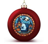 Boules de Noël incassables à suspendre en verre teinté avec fantôme mignon lisant dans un fauteuil pour sapin de Noël, vacances, fête de mariage