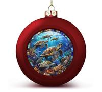 Boules de Noël incassables à suspendre en verre teinté en forme de groupe de tortues pour décoration de sapin de Noël, boules de Noël rouges pour fêtes de mariage