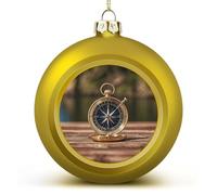 Boules de Noël incassables à suspendre pour décoration de sapin de Noël en forme de voilier et boussole nautique - 7,6 cm - Doré