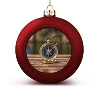 Boules de Noël incassables à suspendre pour décoration de sapin de Noël en forme de voilier et boussole nautique - 7,6 cm - Rouge