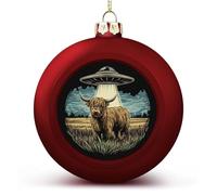 Boules de Noël incassables à suspendre pour décoration de sapin de Noël - Vache des Highlands dans un champ - Boules rouges pour les vacances, les fêtes de mariage