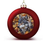Boules de Noël incassables à suspendre pour sapin de Noël - Motif loup gris et feuilles d'automne