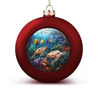 Boules de Noël incassables en verre teinté avec deux tortues à suspendre pour décoration de sapin de Noël - Boules de Noël pour les vacances, les fêtes de mariage - Rouge