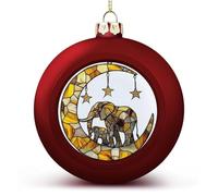 Boules de Noël incassables en vitrail en forme de famille d'éléphants à suspendre pour décoration de sapin de Noël, boules de Noël rouges pour fêtes de mariage