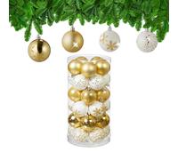 Relaxdays Boules de Noël, Lot de 30, en Plastique, D : 6 cm, Paillettes, Mates, Brillantes, déco Sapin, doré/Blanc