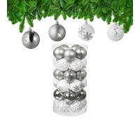 Relaxdays Boules de Noël, Lot de 30, en Plastique, D : 6 cm, Paillettes, Mates, Brillantes, déco Sapin, argenté/Blanc