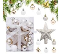 Boules de Noël Miniatures Φ3cm Or et Blanc 30 Pièces Petites Boules de Noël avec Cintre, Décoration Boule De Sapin De Noël Balles de Sapin de Noël Scintillante, Boules Sapin avec Étoile pour Décorer