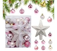 Boules de Noël Miniatures Φ3cm Or Rose 30 Pièces Mini Boules de Noël avec Cintre, Petites Décoration Boule De Sapin De Noël Balles de Sapin de Noël Scintillante, Boules Sapin avec Étoile pour Décorer