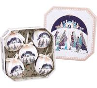 LOLAhome Boîte Blanche de 5 Boules Blanches et Bleues de Sapin de Noël pour décoration de Noël élégante | Boîte décorée avec des Rois Mages avec 5 décorations Rondes pour Sapin de Noël de 7,5 cm