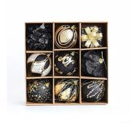 Boules de Noël Noires et Or 8cm Lot de 9 Décoration | Design luxueux, pour mélange de boules et fleurs, effet visuel sophistiqué, pour idéal pour fêtes de fin d'année