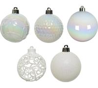 Boules de Noël Ornements en plastique 6cm Set de 37 - Blanc irisé