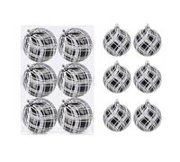 Boules de Noël peintes noires et blanches réutilisables Merry Christmas | Lot de 6 boules de Noël peintes de 6/8 cm, boules de Noël rétro brillantes à suspendre, noir et blanc, réutilisables (8 cm)