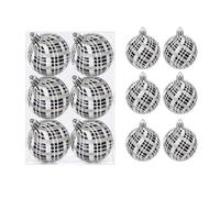Boules de Noël peintes noires et blanches réutilisables Merry Christmas | Lot de 6 boules de Noël peintes de 6/8 cm, boules de Noël rétro brillantes à suspendre, noir et blanc, réutilisables (6 cm)