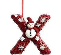 Boules de Noël personnalisées en acrylique à suspendre avec initiales de A à Z - Petit cadeau de Noël - Motif Père Noël et bonhomme de neige (X, 8 cm)