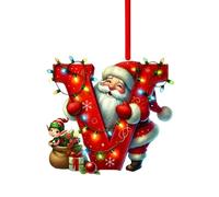 Boules de Noël personnalisées en acrylique à suspendre avec initiales de A à Z - Petit cadeau de Noël - Motif Père Noël et bonhomme de neige (V, 8 cm)