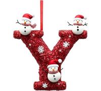 Boules de Noël personnalisées en acrylique à suspendre avec initiales de A à Z - Petit cadeau de Noël - Motif Père Noël et bonhomme de neige (Y, 8 cm)