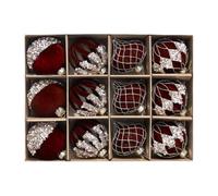 Boules De Noël pour Sapin 12 Pièces Décor Saisonnier Floqué à Strass | Ensemble Ornements Noël en Velours Pour Banquet Mur Fenêtre Vitrine Présentation Fêtes Boutique Magasin Commerce Salon
