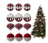 Boules De Noël pour Sapin 12 Pièces Pendentif de Fête à Strass Floqué | Boules Décoratives De Noël En Velours Doux Pour Banquet Mur Fenêtre Vitrine Présentation Fêtes Boutique Magasin Commerce Sal