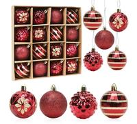 Boules de Noël Rouge, 16pcs Boule d'arbre de Noël 6cm, Ornement de Sapin de Noël, Peint Boule Noel Plastique Rouge et Or avec Lanière pour Decoration Sapin Noel Intérieure ou Extérieure