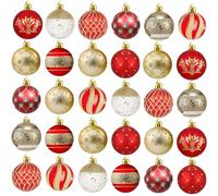 Boules de Noël Rouge Oro et Vert,30pcs Boule d'arbre de Noël Ornement de Sapin de Noël, Peint Boule Noel Plastique avec Lanière pour Decoration Sapin Noel (Rouge)