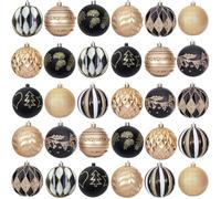 Boules de Noël Rouge Oro et Vert,30pcs Boule d'arbre de Noël Ornement de Sapin de Noël, Peint Boule Noel Plastique avec Lanière pour Decoration Sapin Noel (Noir)