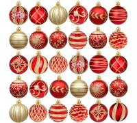 Boules de Noël Rouge Oro et Vert,30pcs Boule d'arbre de Noël Ornement de Sapin de Noël, Peint Boule Noel Plastique avec Lanière pour Decoration Sapin Noel (Rouge et Or)