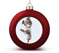 Boules de Noël rouges en forme de chien de berger qui regardent autour d'un coin - Décoration de Noël pour sapin de Noël, Nouvel An, fêtes saisonnières - Cadeaux de Noël pour les amoureux des chiens