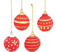 Boules de Noël rouges en papier mâché suspendues 5,5cm, lot de 4