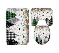 Boules De Noël Rustiques À Carreaux Buffalo Style Ferme Lot De 3 Tapis Bain Doux Tapis Contour Toilette Absorbant Carpettes De Toilette pour Maison Intérieur Chambre À Coucher