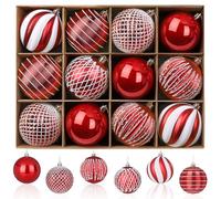 Boules de Noël SHareconn 80 mm, 12 pièces, incassables, décoratives, à Suspendre, pour fêtes, Mariages, guirlandes pré-suspendues, Rouge et Blanc
